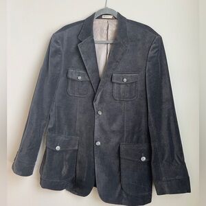 Perry Ellis Luxe Gray Velvet Mens Military-Style Blazer Sz 42 Regular